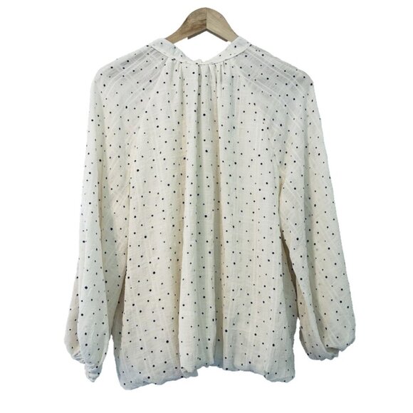 Women's XL Ivory Polka dot Relaxed Ballon Sleeve Soft Flowy Cottage Chic Blouse - Picture 4 of 4